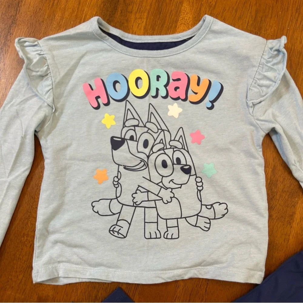 Bluey Toddler Outfit  | Girls 4T | Long Sleeve Top + 2 Navy Leggings Set